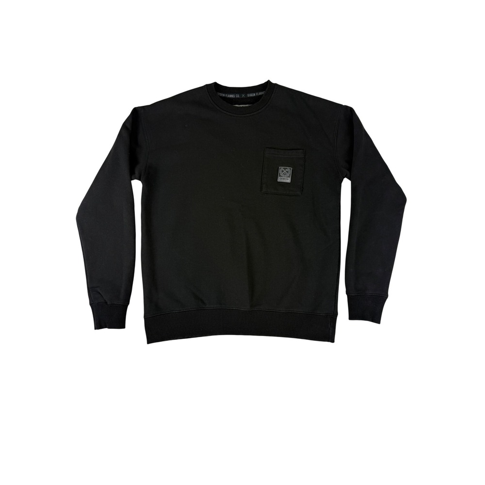 Dixxon Crewneck Sweatshirt Mens Small Black Pocket Fleece Pullover Logo Patch
